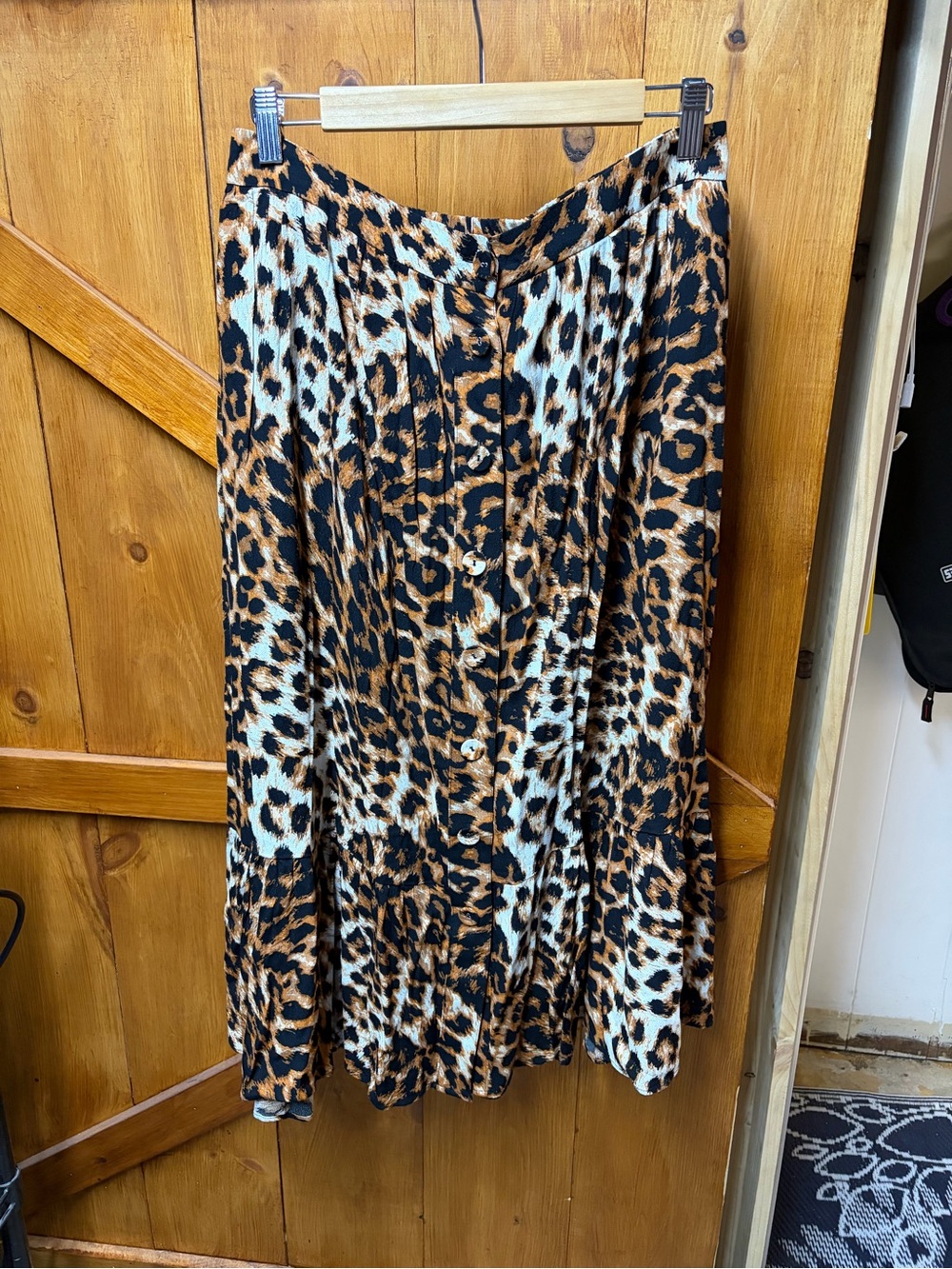 Talbots Leopard-Print Button-Front Midi Skirt in Brown and Black